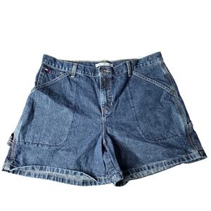 Vintage Tommy Hilfiger Y2K Womens Denim Carpenter Shorts Dark Wash Size 14